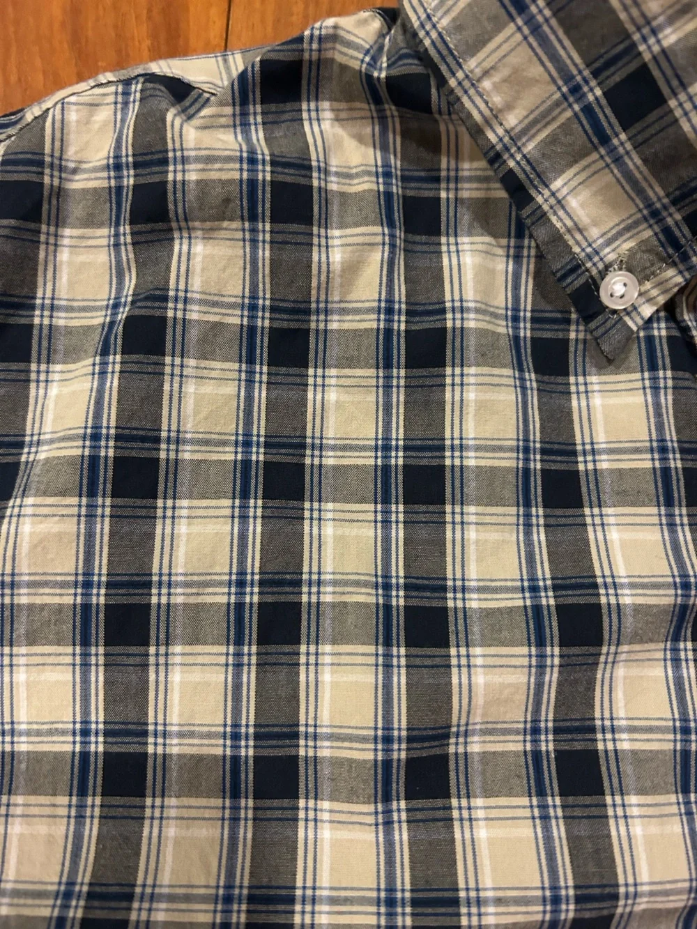 J. Crew Navy and White Plaid Button-Down Shirt Slim Fit Size L